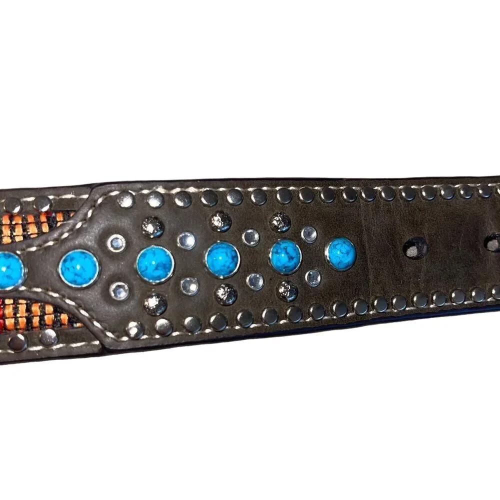 Blazin Roxx Womens Belt Size Medium Brown Aztec Design Bling Leather